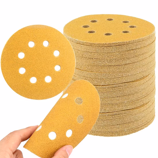 Amarillo 8 agujeros 5 pulgadas 125mm mojado grueso discos de lijado almohadillas para madera hoja de papel de resina epoxi